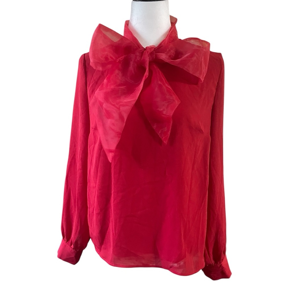 Rachel Parcell Red Organza Tie Neck Blouse US M